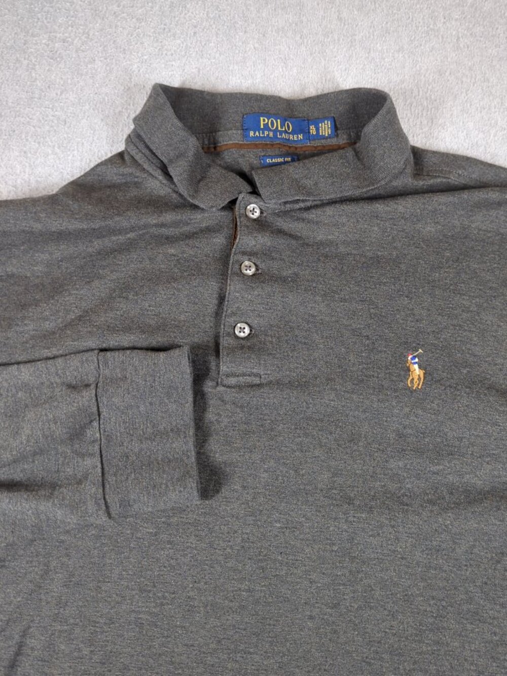 Polo Ralph Lauren Polo Shirt Men's XL Gray Long Sleeve Classic Fit Flesh Pony